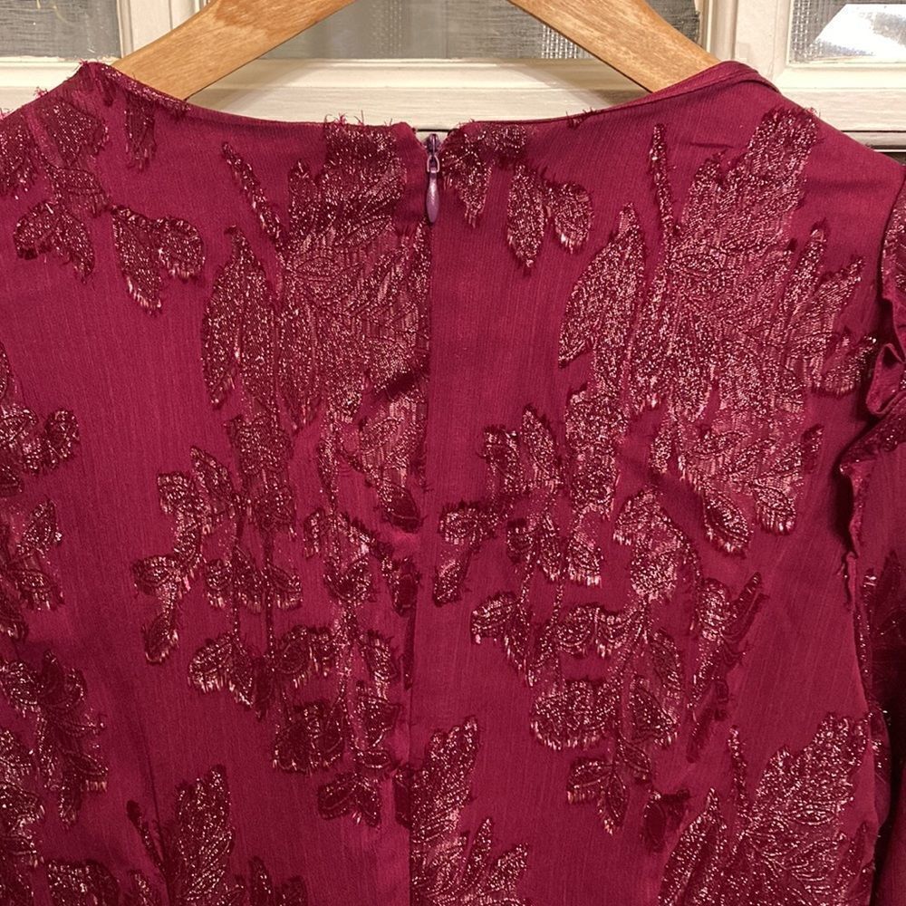 NWT Calvin Klein Burgundy and Silver Metallic Floral Dress - Picture 7 of 15